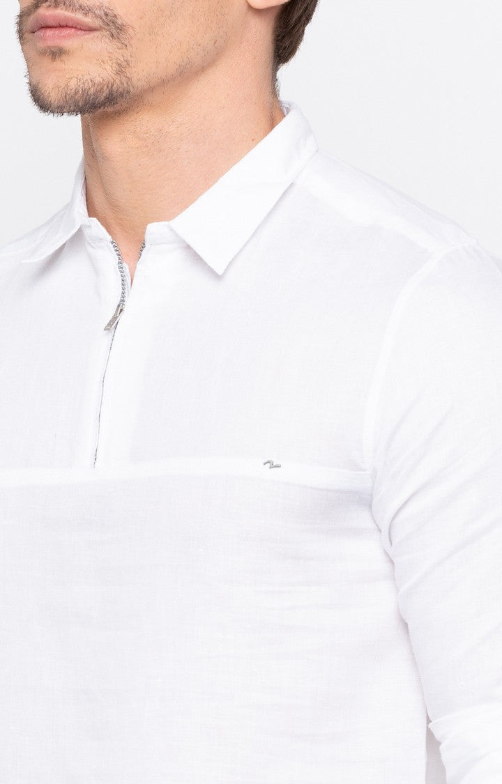 Spykar Men'S White Cotton Melange Casual Shirts