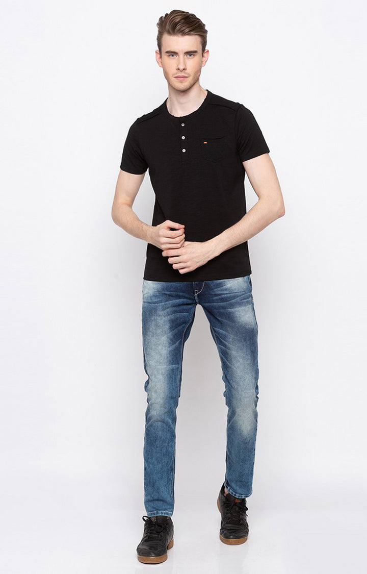 Spykar Black Solid Slim Fit Men T-Shirts