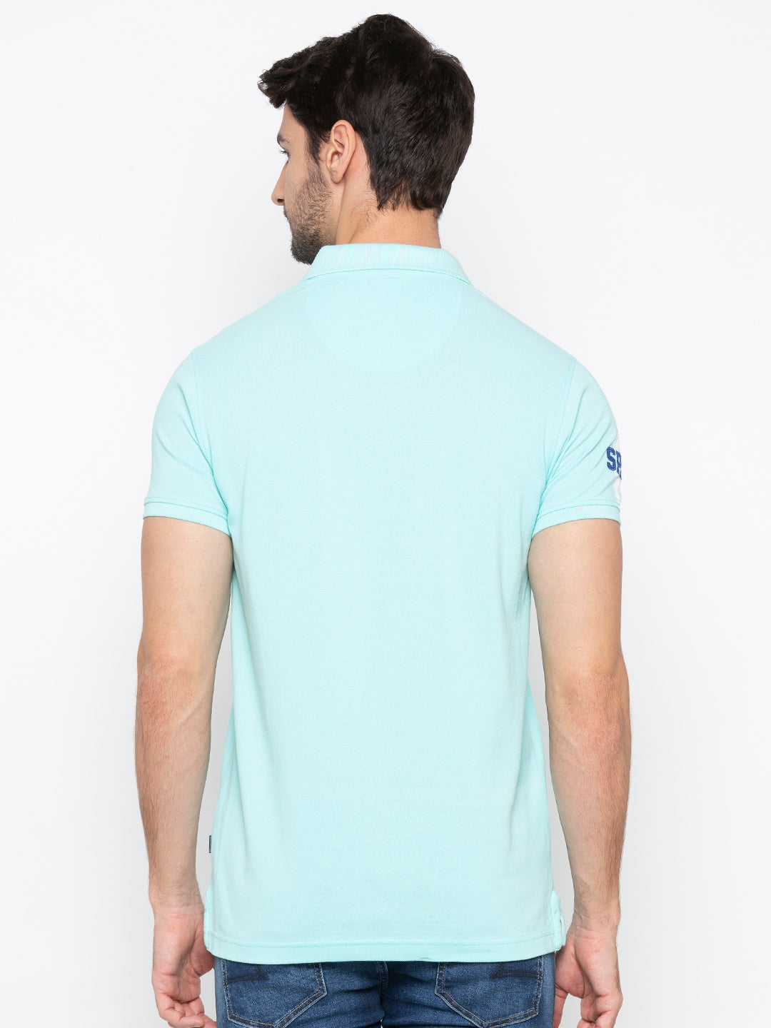 Spykar Men Blue Cotton Slim Fit Polo T-Shirt