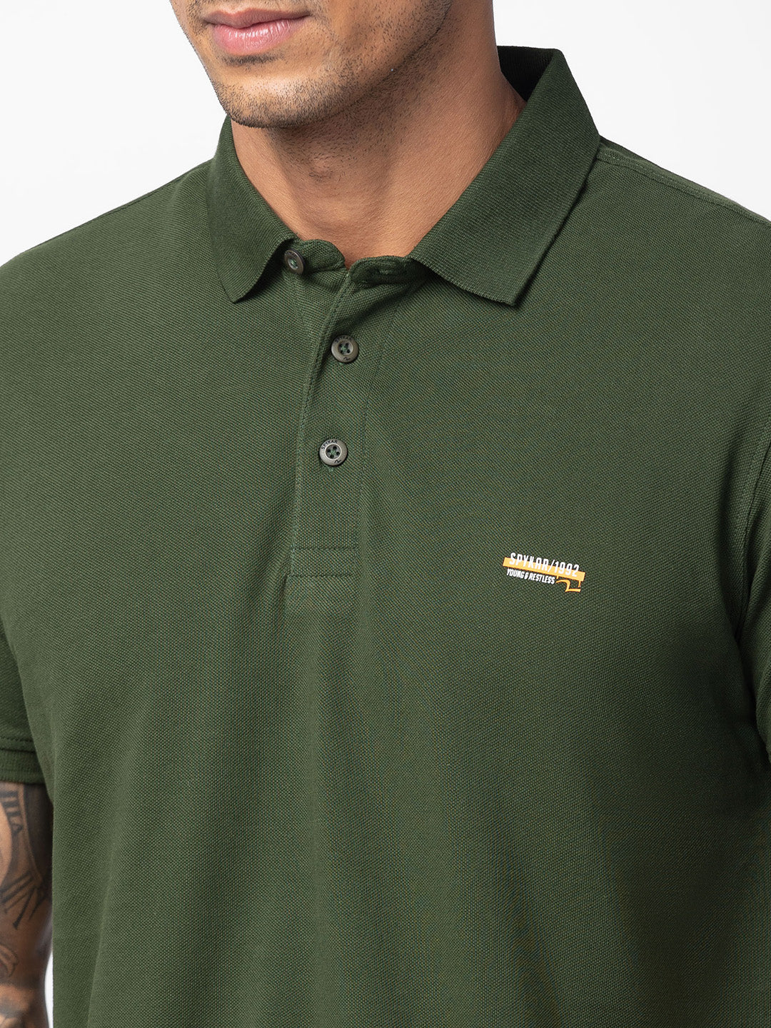 Spykar Men Rifle Green Cotton Regular Fit Half Sleeve Plain Polo T-Shirt