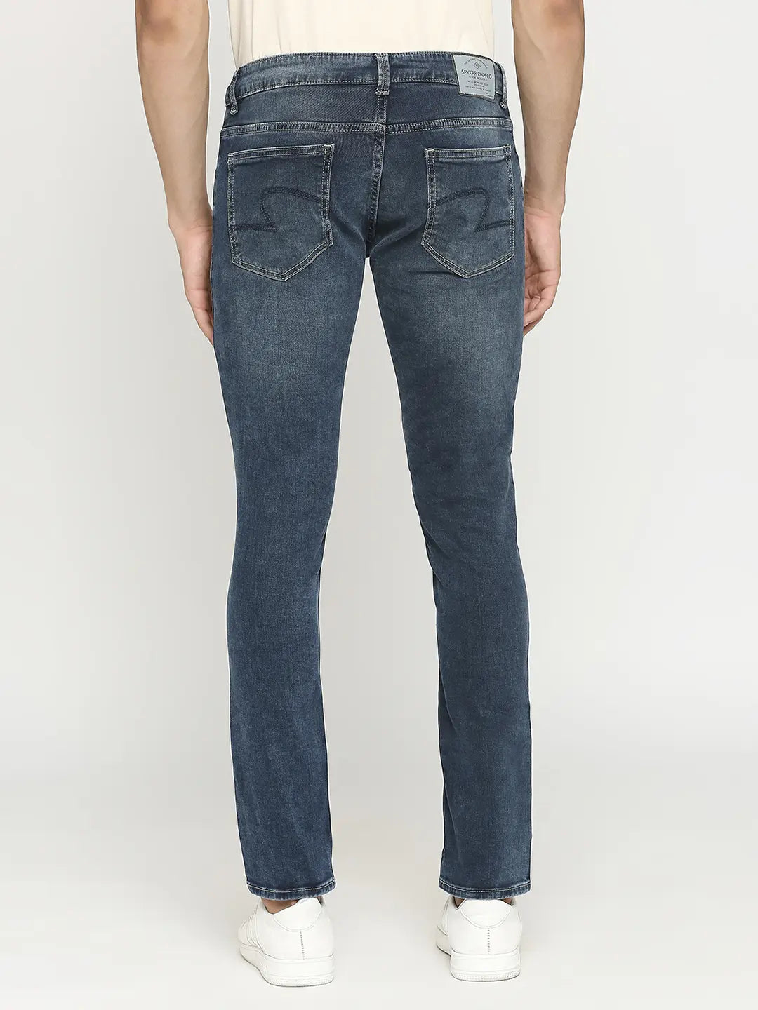 Spykar Men Dark Blue Cotton Slim Fit Narrow Length Clean Look Low Rise Jeans - (Skinny)