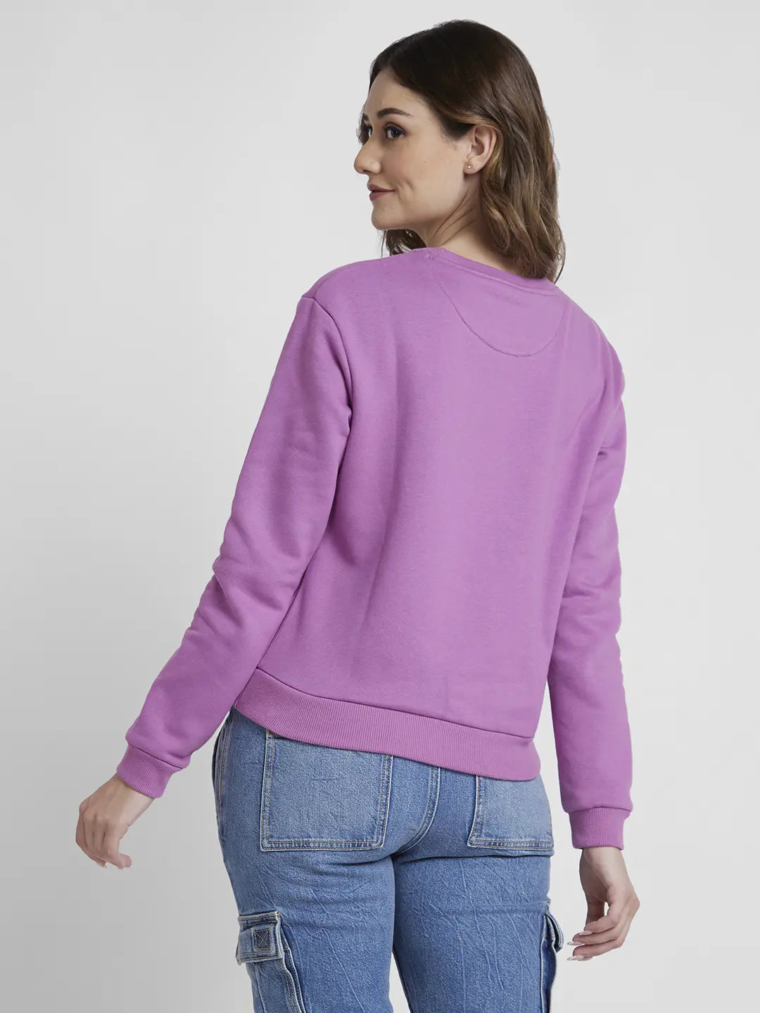 Spykar Women Digitallavender Blended Regular FIt Round Neck Printed Sweatshirt