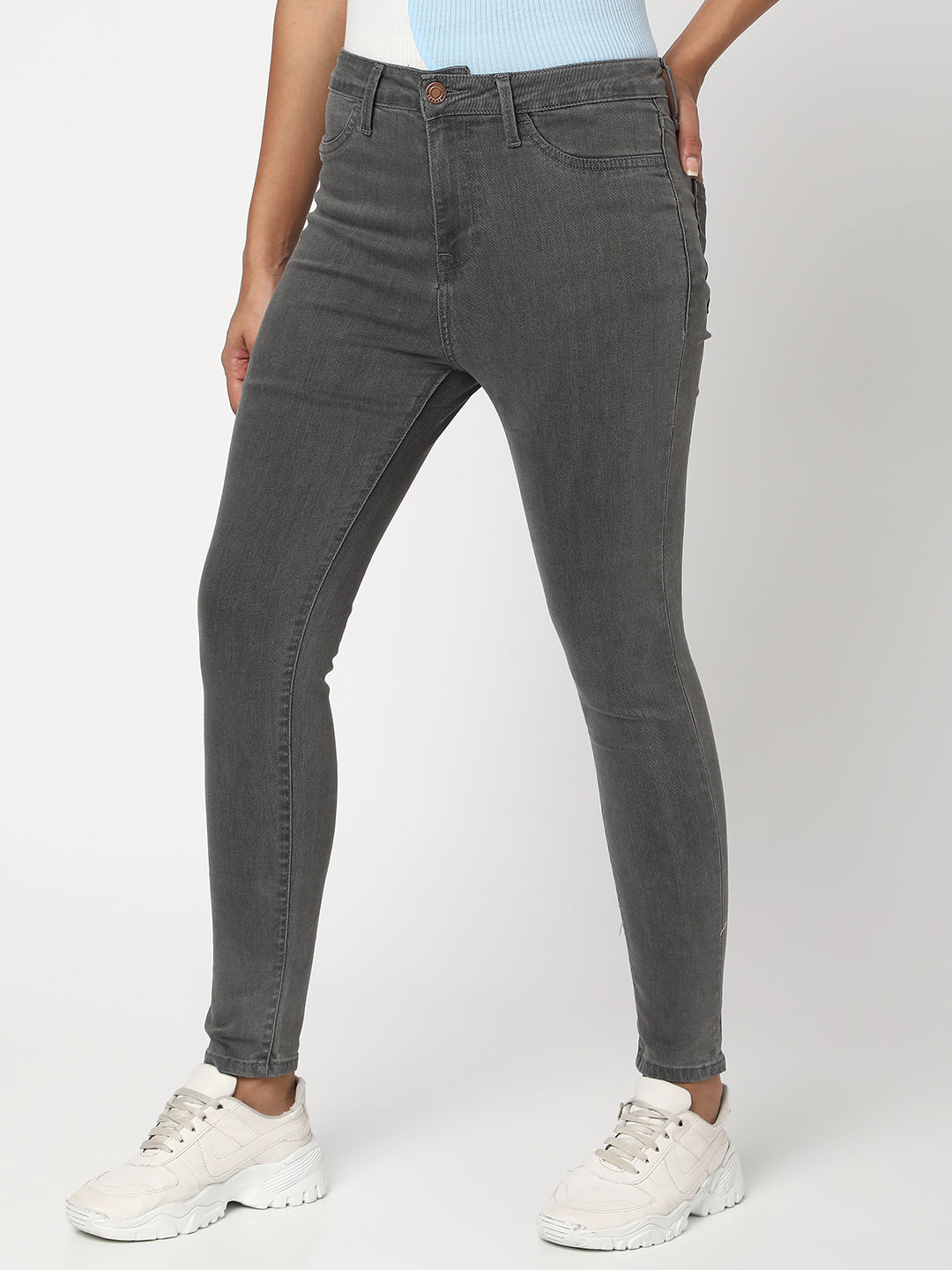 Spykar Women Grey Cotton Super Skinny Ankle Length Jeans (Alexa)