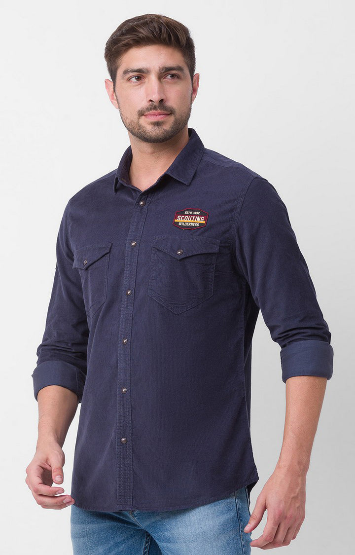 Spykar Charcoal Grey Cotton Full Sleeve Plain Shirt For Men