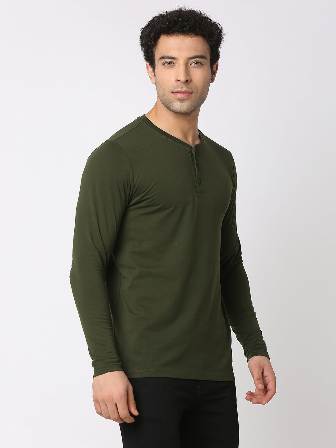 Spykar Men Rifle Green Cotton Slim Fit Henley Neck Plain T-Shirt