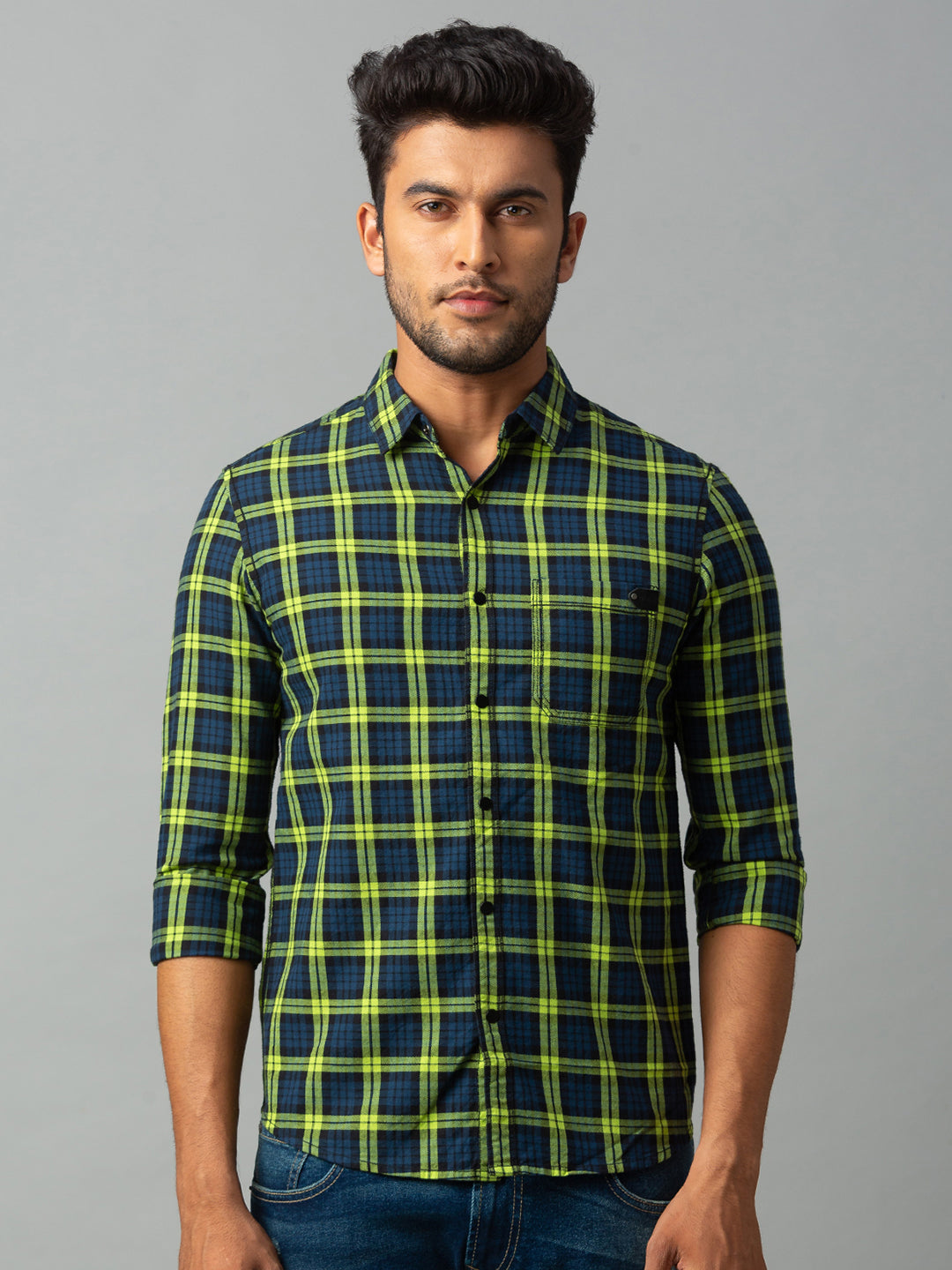 Spykar Men Green Cotton Slim Fit Shirt