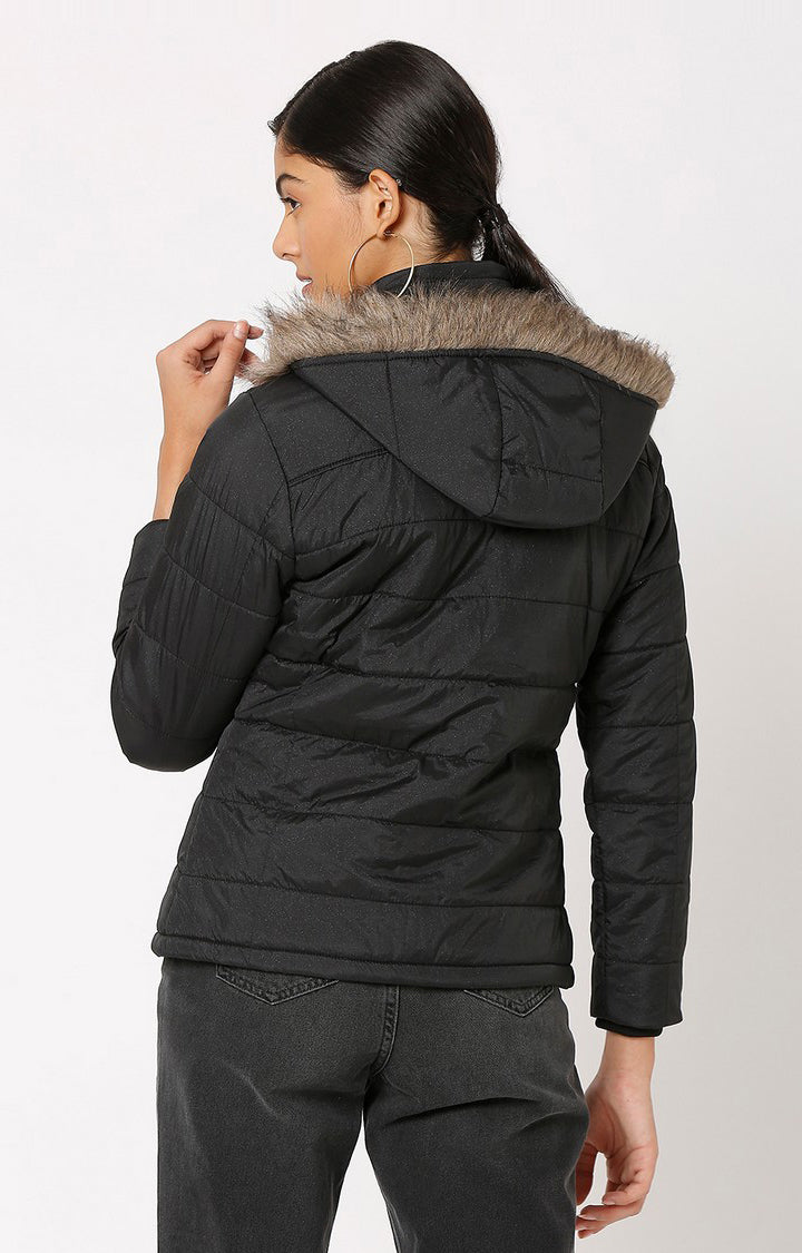 Spykar Black Polyester Full Sleeve Casual Jacket For Women