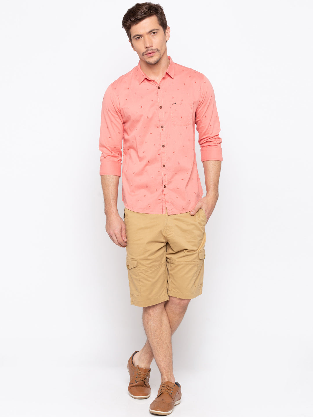 Spykar Pink Cotton Slim Fit Shirts For Men