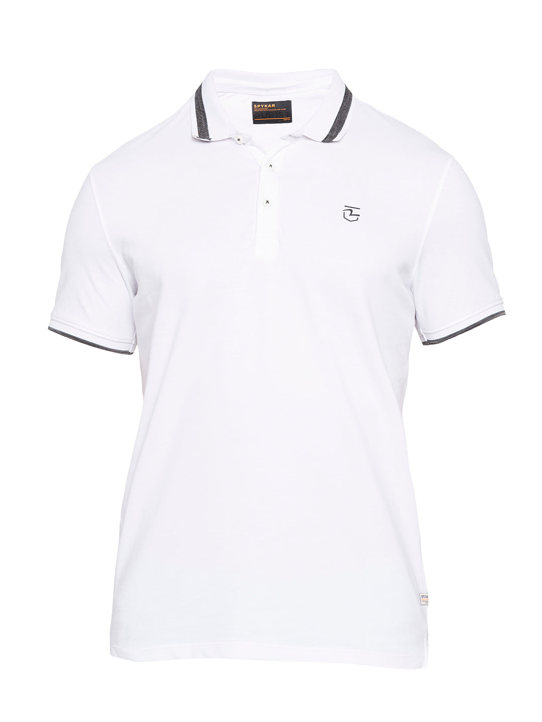 Spykar Men White Cotton Slim Fit Polo T-Shirt