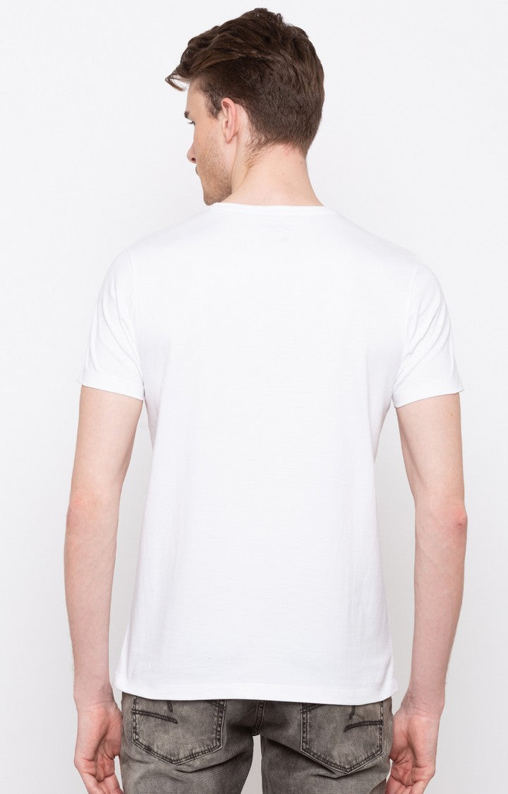 Spykar White Printed Slim Fit Men T-Shirts