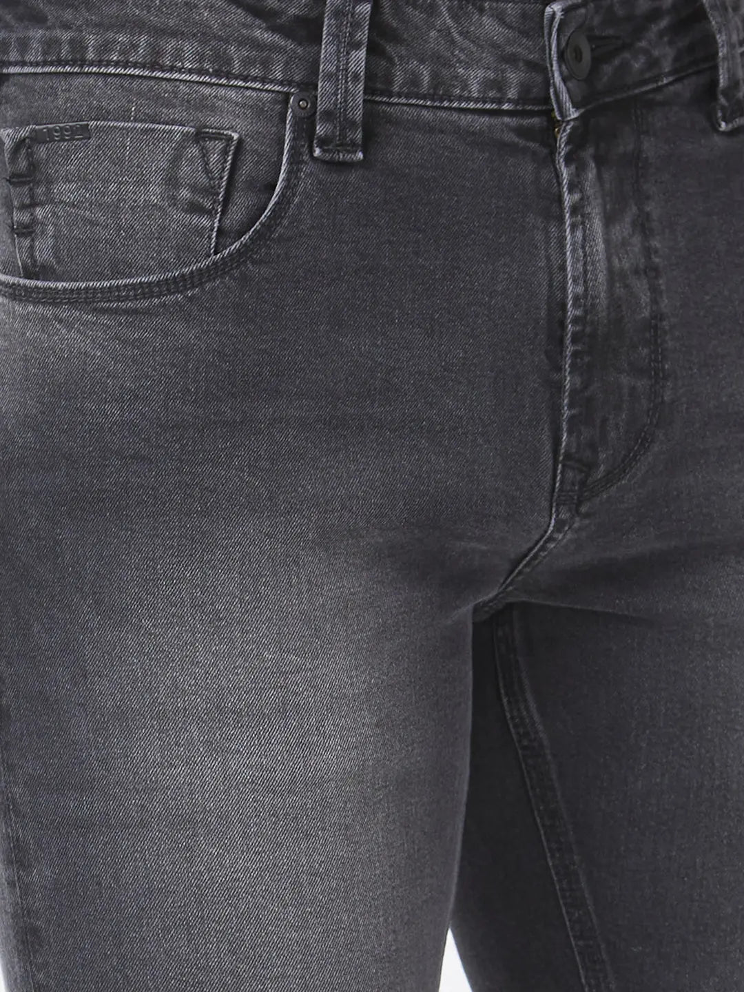 Spykar Men Carbon Black Cotton Stretch Slim Fit Narrow Length Clean Look Low Rise Jeans (Skinny)