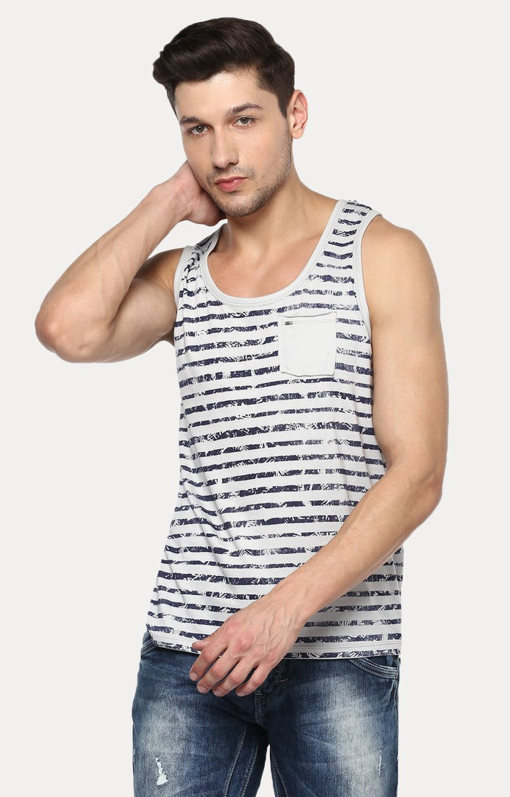 Spykar Grey Striped Slim Fit Men T-Shirts