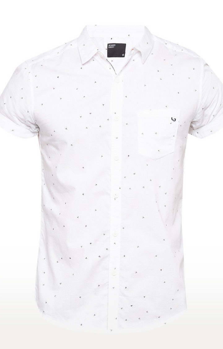 Spykar Men'S White Cotton Printed Casual Shirts