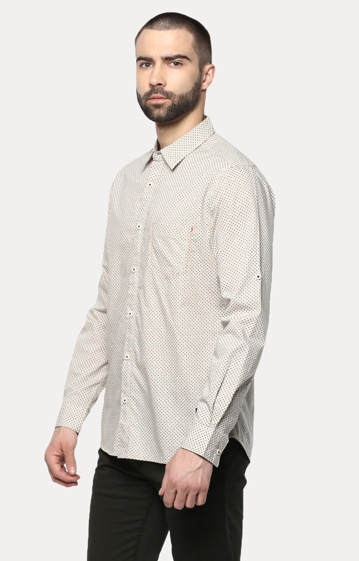 Spykar Men'S Beige Cotton Printed Casual Shirts