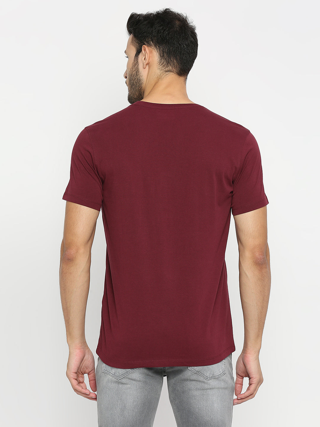 Spykar Wine Cotton Half Sleeve Printed Casual T-Shirt For Men