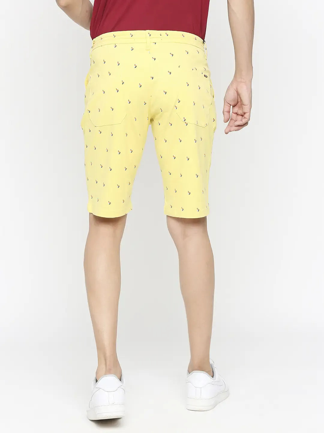 Spykar Men Lemon Yellow Cotton Slim Fit Printed Shorts