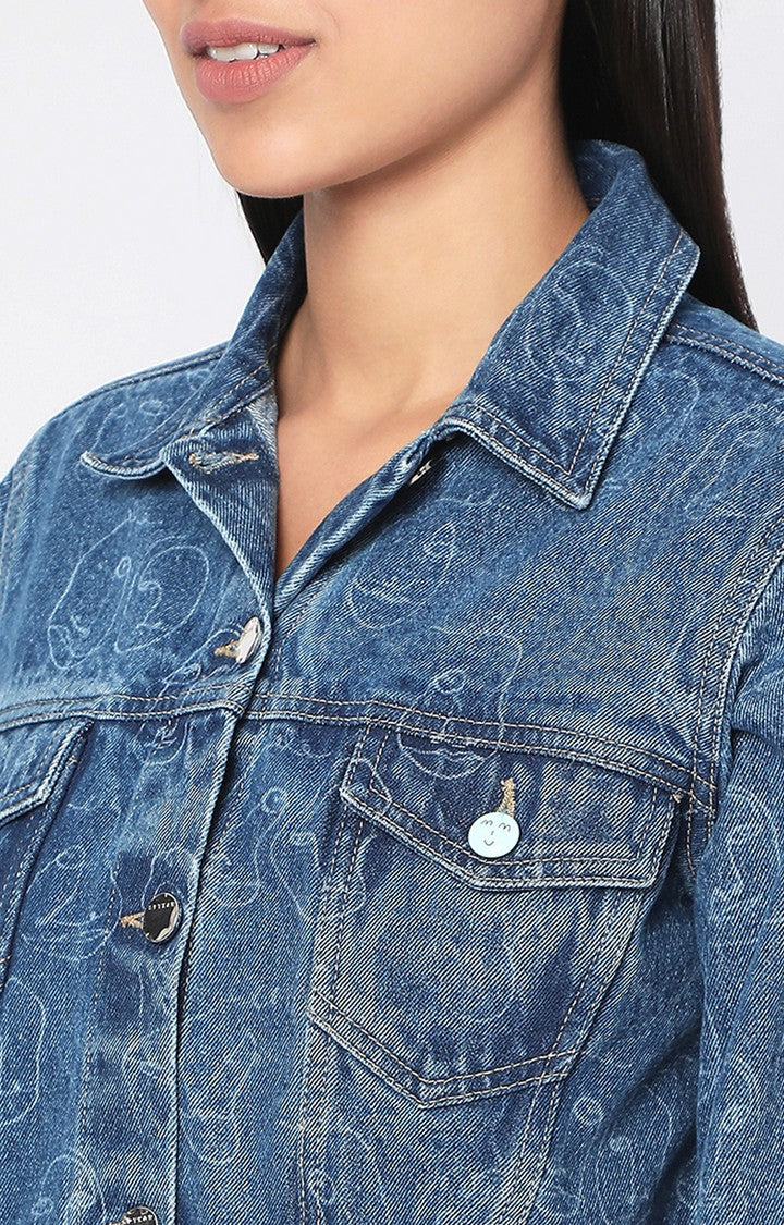 Spykar Women Mid Blue Cotton Denim Jacket