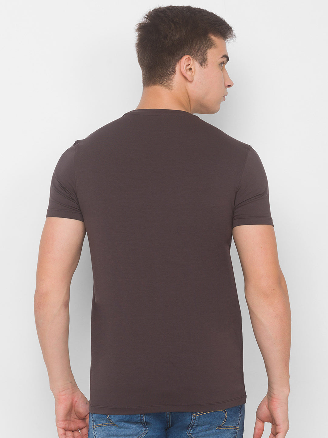 Spykar Men Grey Cotton Slim Fit Round Neck T-Shirt