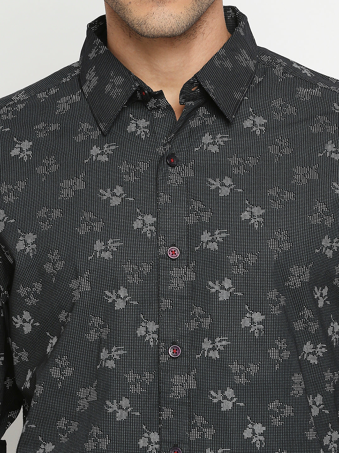 Spykar Men Grey Slim Fit Full Sleeve Floral Print Shirt