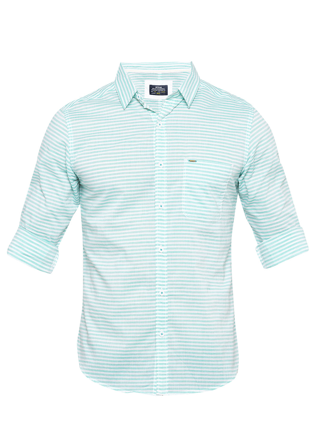 Spykar Men Mint Striped Slim Fit Casual Shirt