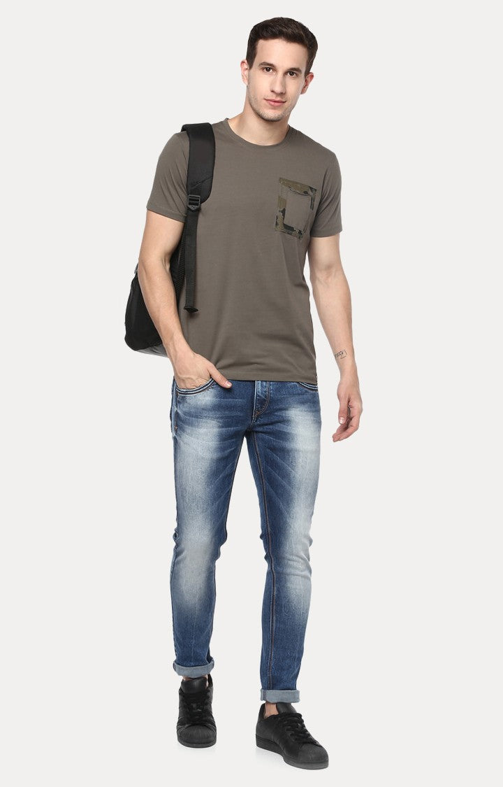 Spykar Olive Solid Slim Fit Men T-Shirts