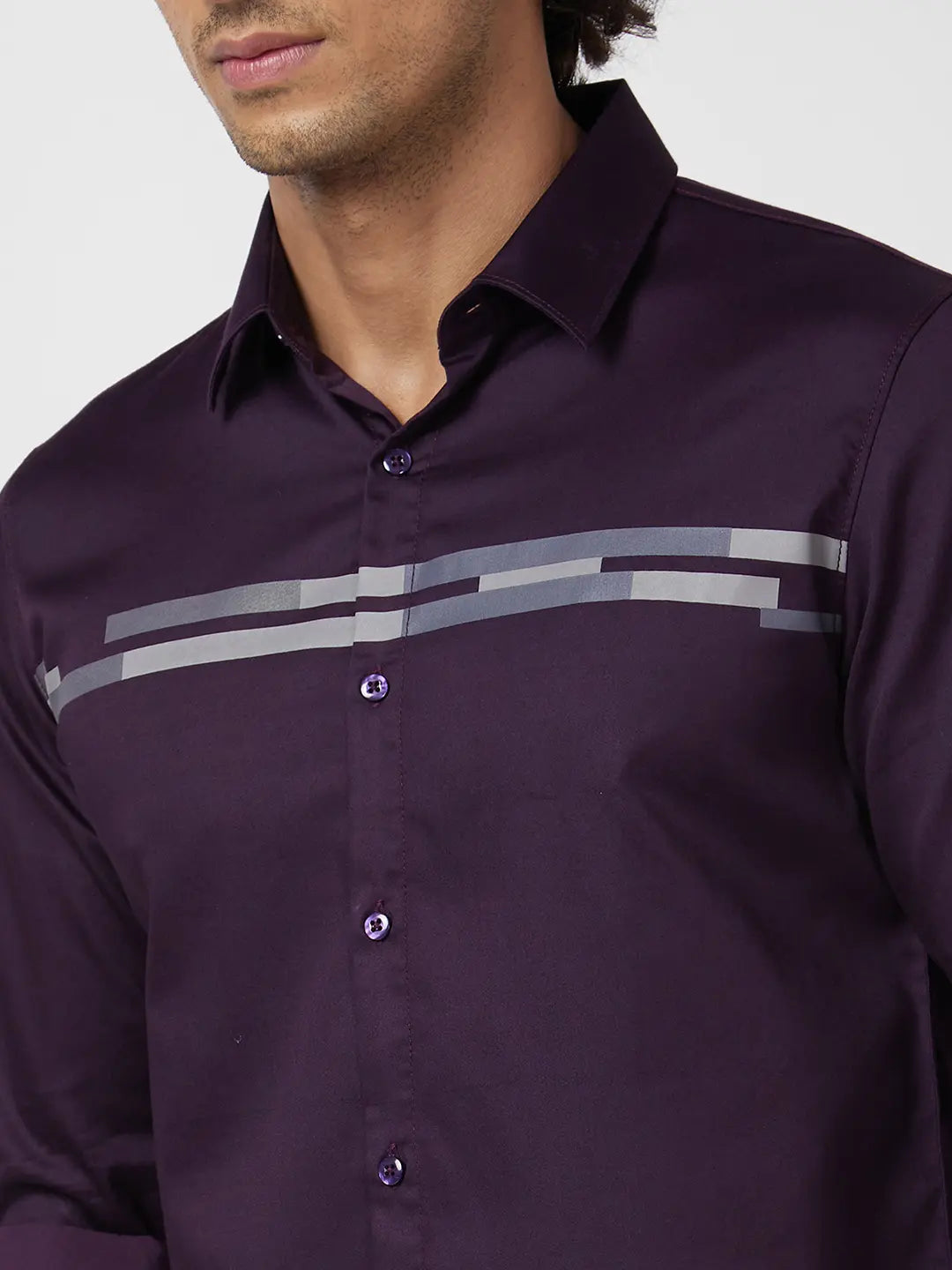 Spykar Men Deep Purple Dyed Regular Slim Fit Full Sleeve Printed Shirt