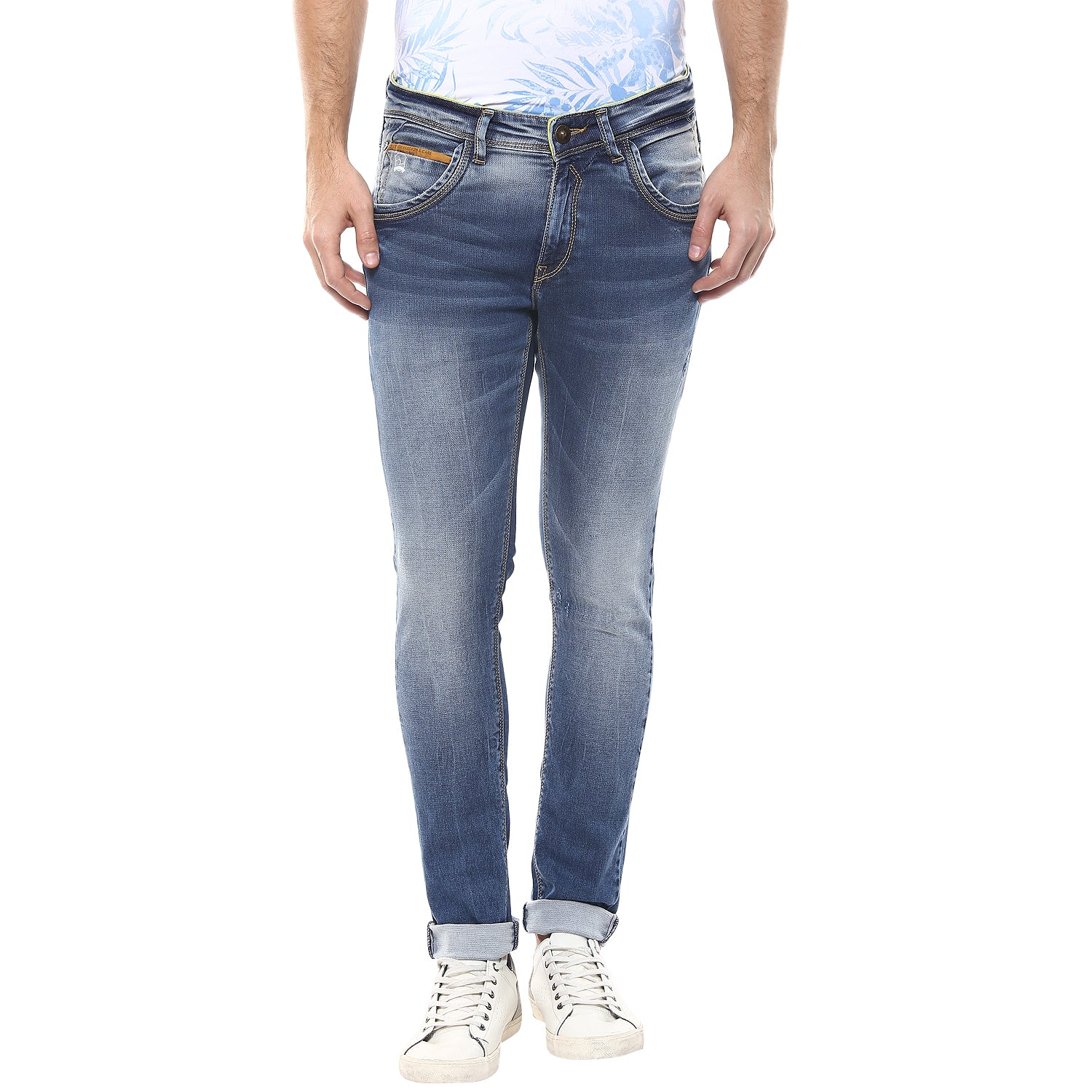 Spykar Mid_Blue Cotton Regular Fit Regular Length Jeans (Actif)