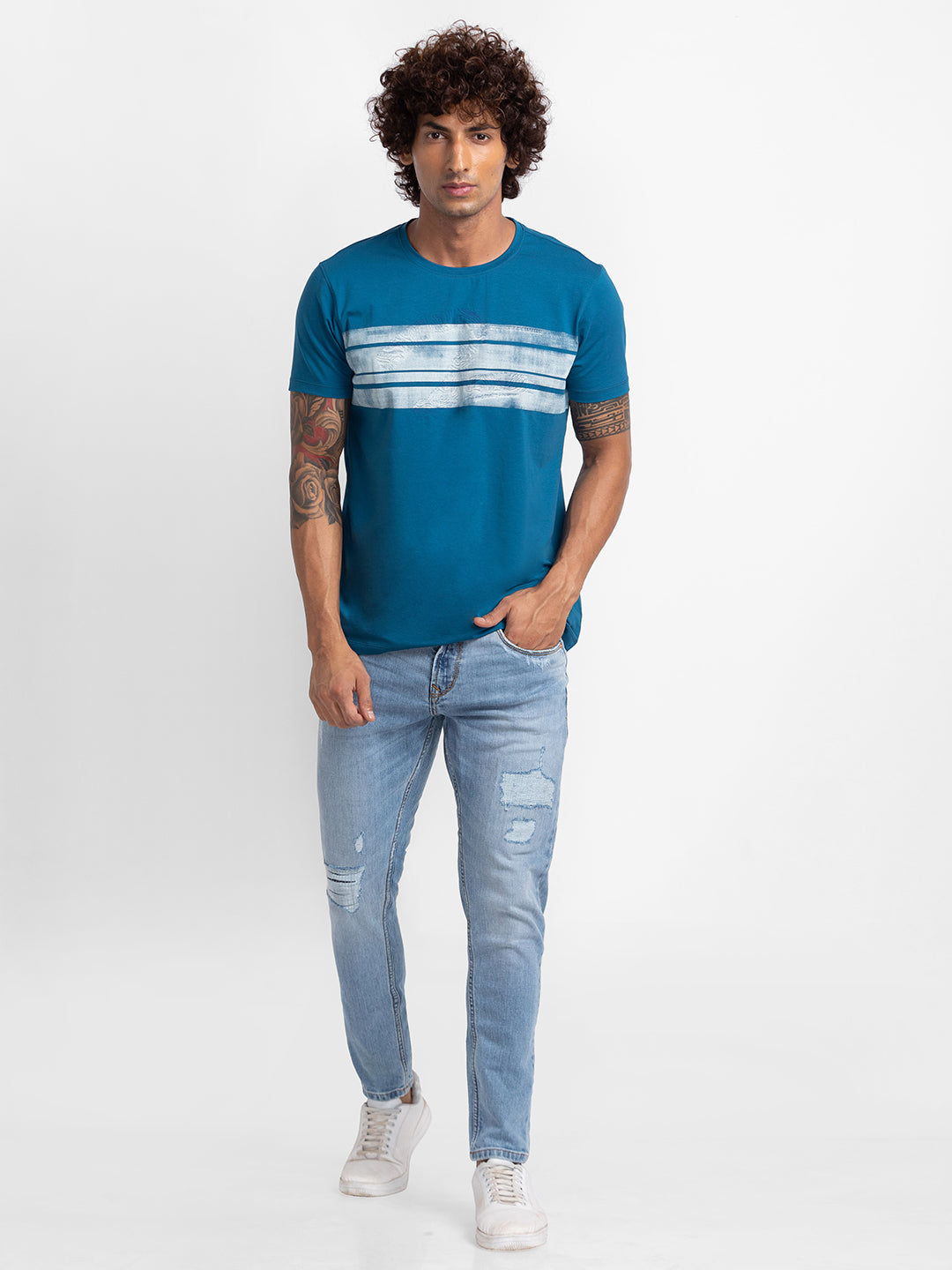 Spykar Vintage Blue Cotton Slim Fit Tapered Length Jeans For Men (Kano)