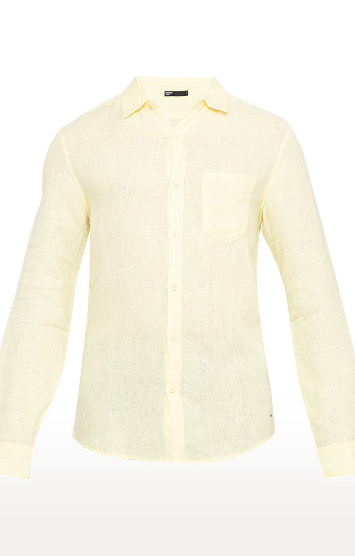 Spykar Men'S Yellow Cotton Solid Casual Shirts