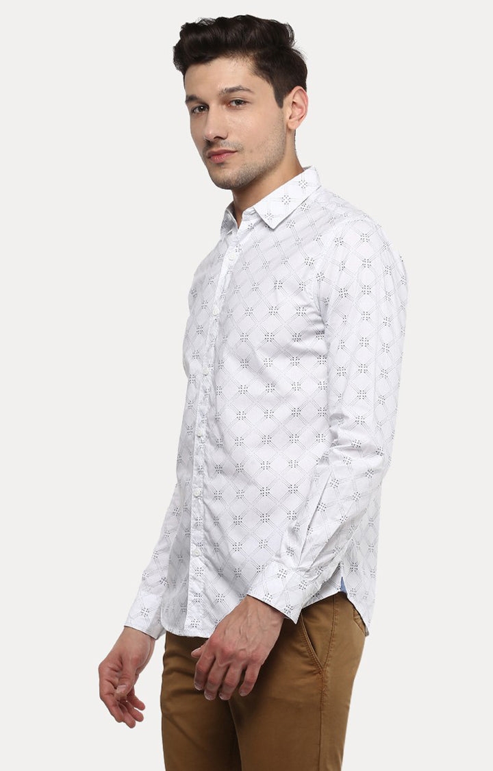 Spykar Men'S White Cotton Printed Casual Shirts