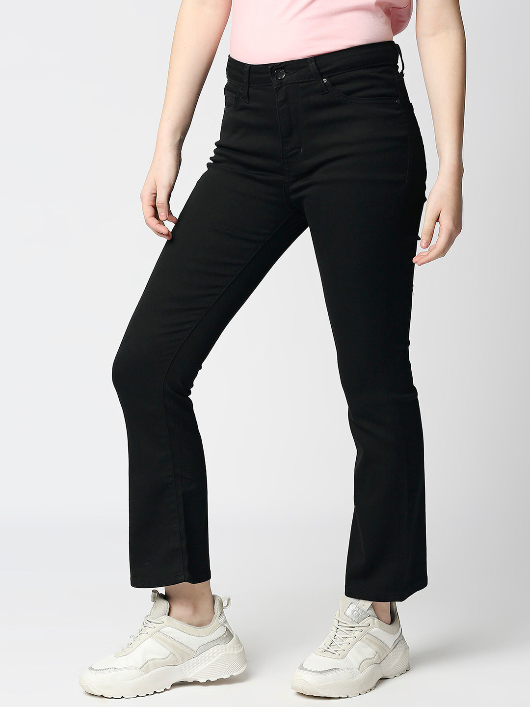 Spykar Women Black Cotton Flare Fit Ankle Length Jeans (Elissa)