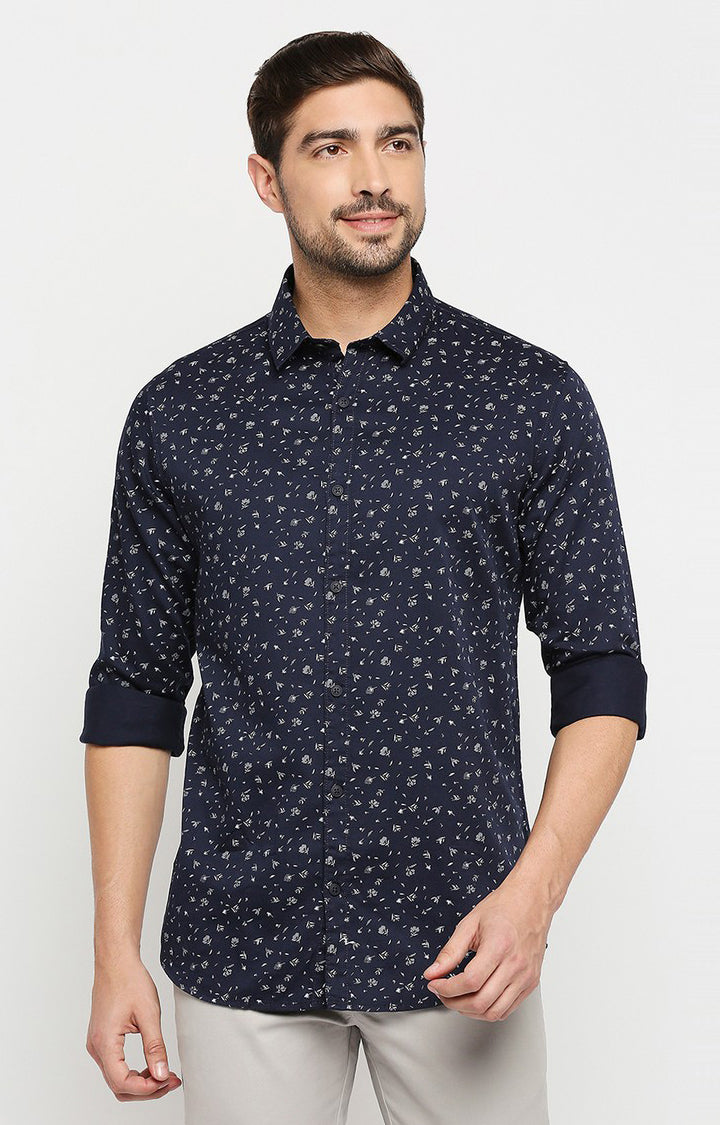 Spykar Men Navy Blue Cotton Regular Fit Full Sleeve Casual Shirt