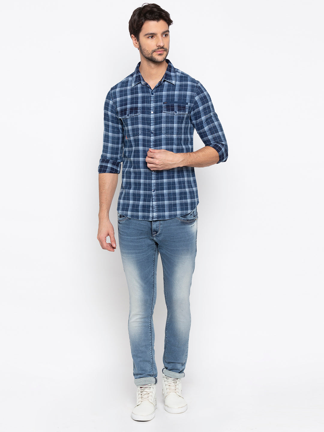 Spykar Men Indigo Cotton Slim Fit Shirt