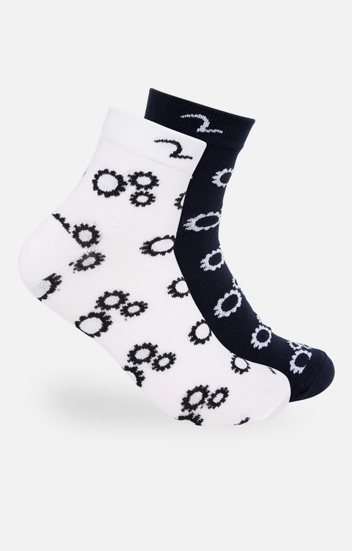 Spykar White & Navy Printed Ankle Length Socks