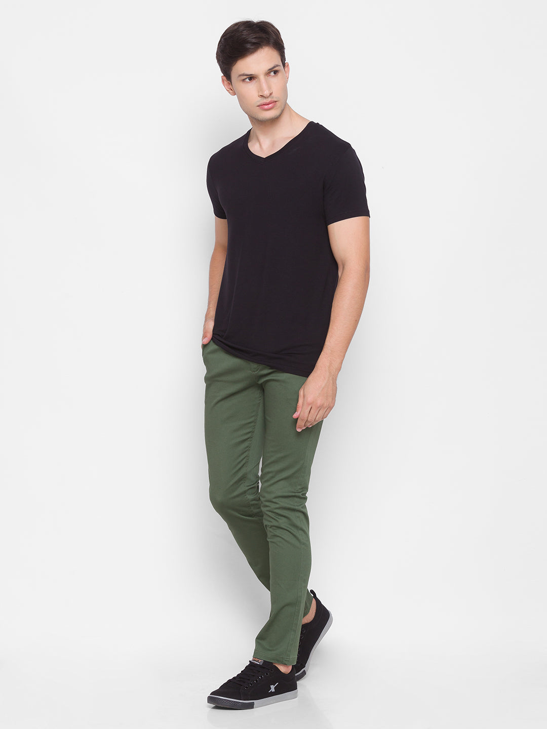 Spykar Men Green Cotton Slim Fit Casual Trousers