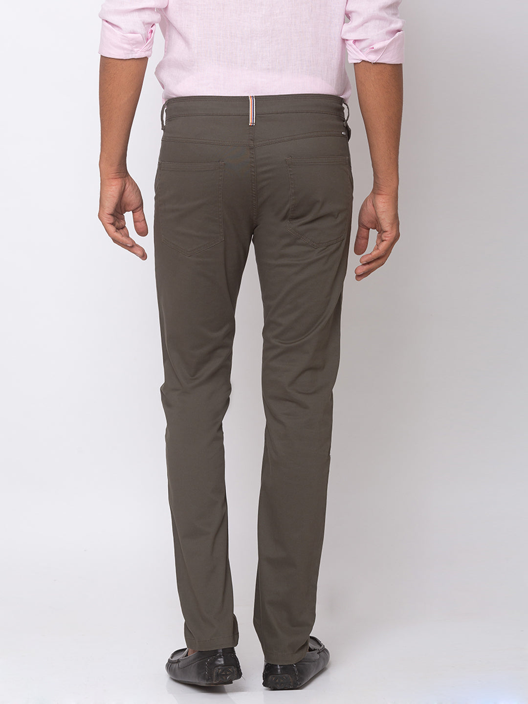 Spykar Men Olive Cotton Slim Fit Trousers