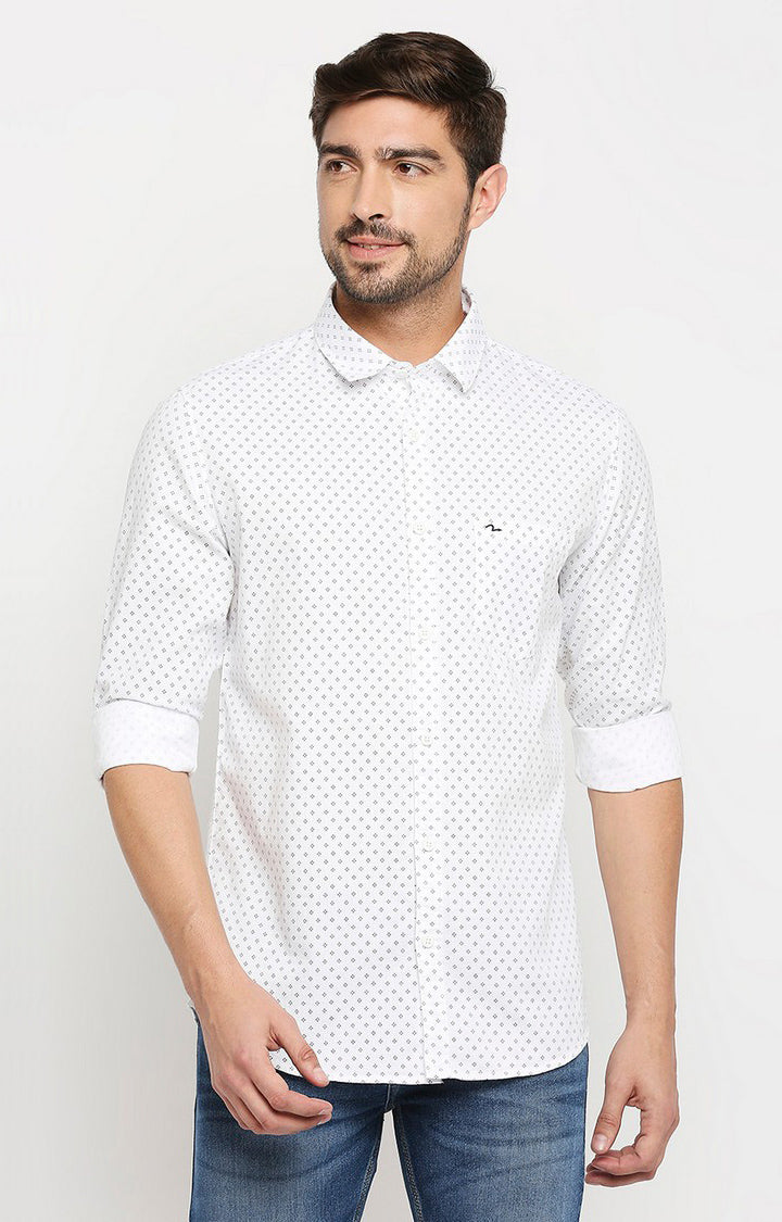 Spykar Men White Cotton Regular Fit Full Sleeve Casual Shirt