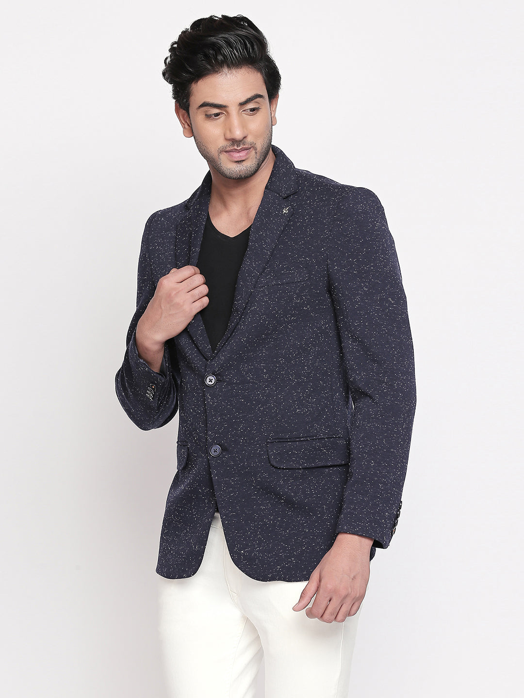 Spykar Blue Cotton Regular Fit Blazer For Men