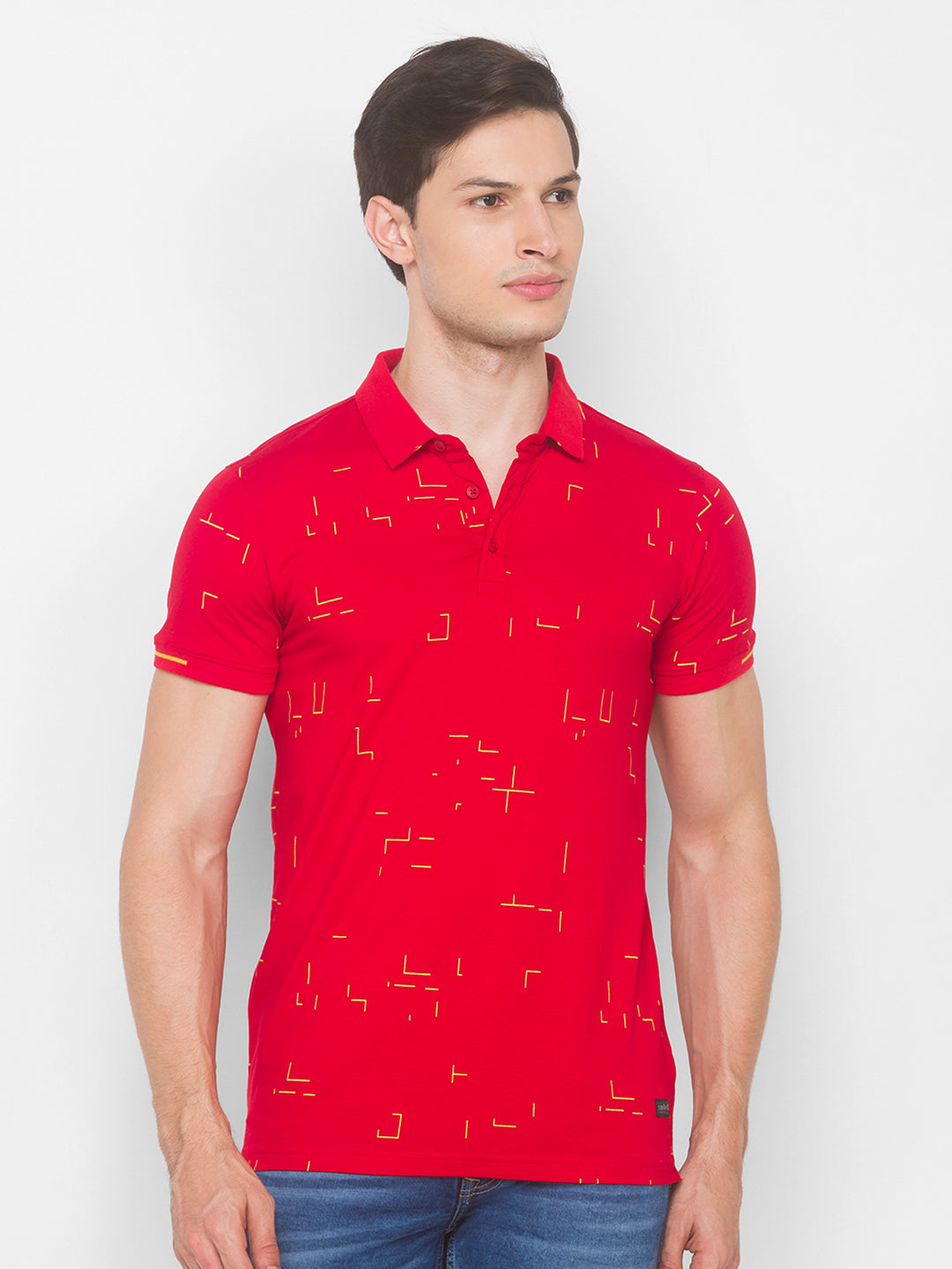 Spykar Men Red Cotton Slim Fit Polo T-Shirt