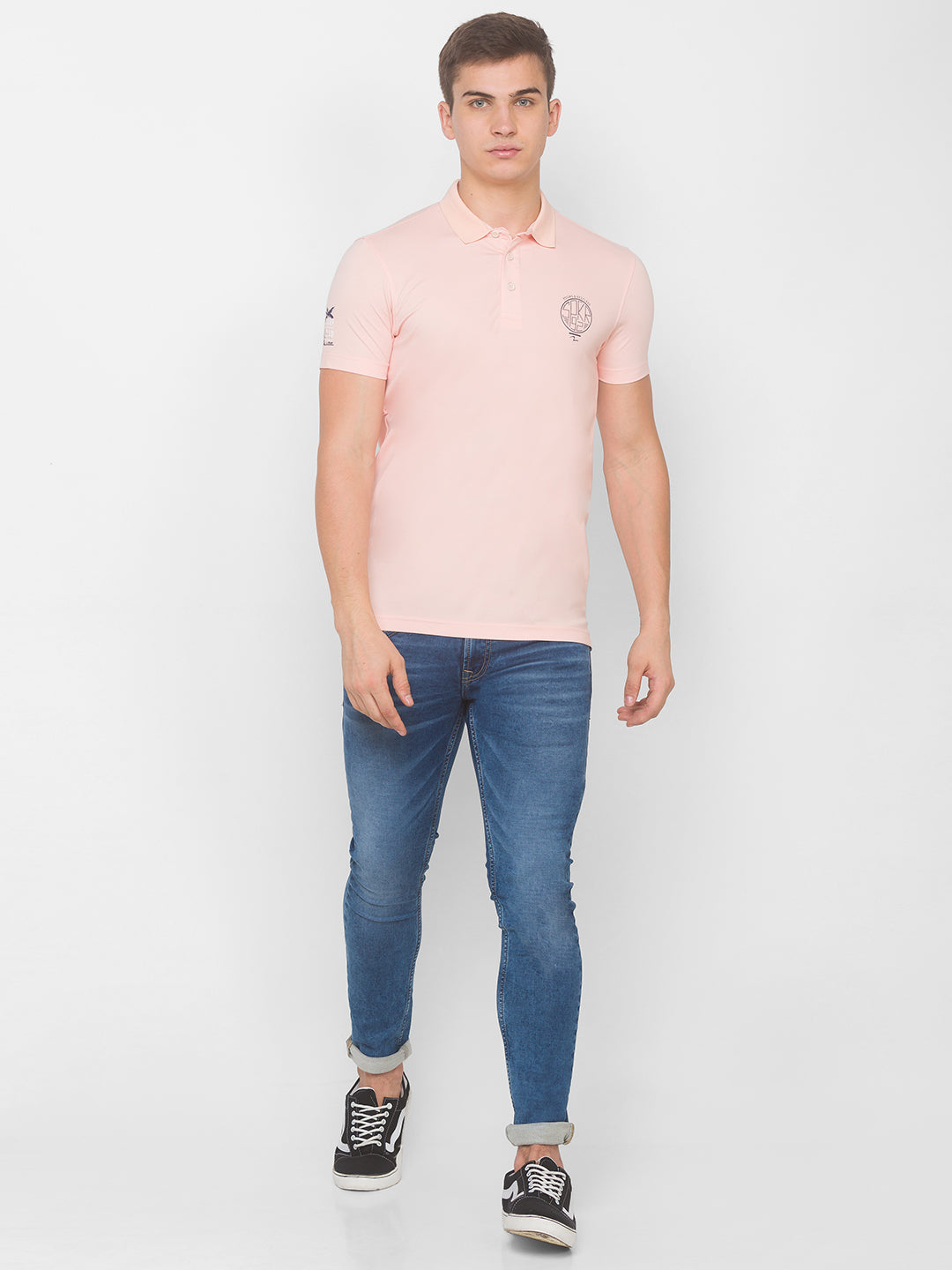 Spykar Men Pink Cotton Slim Fit Round Neck T-Shirt