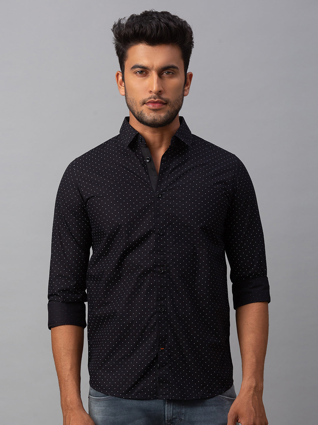 Spykar Men Black Cotton Slim Fit Shirt