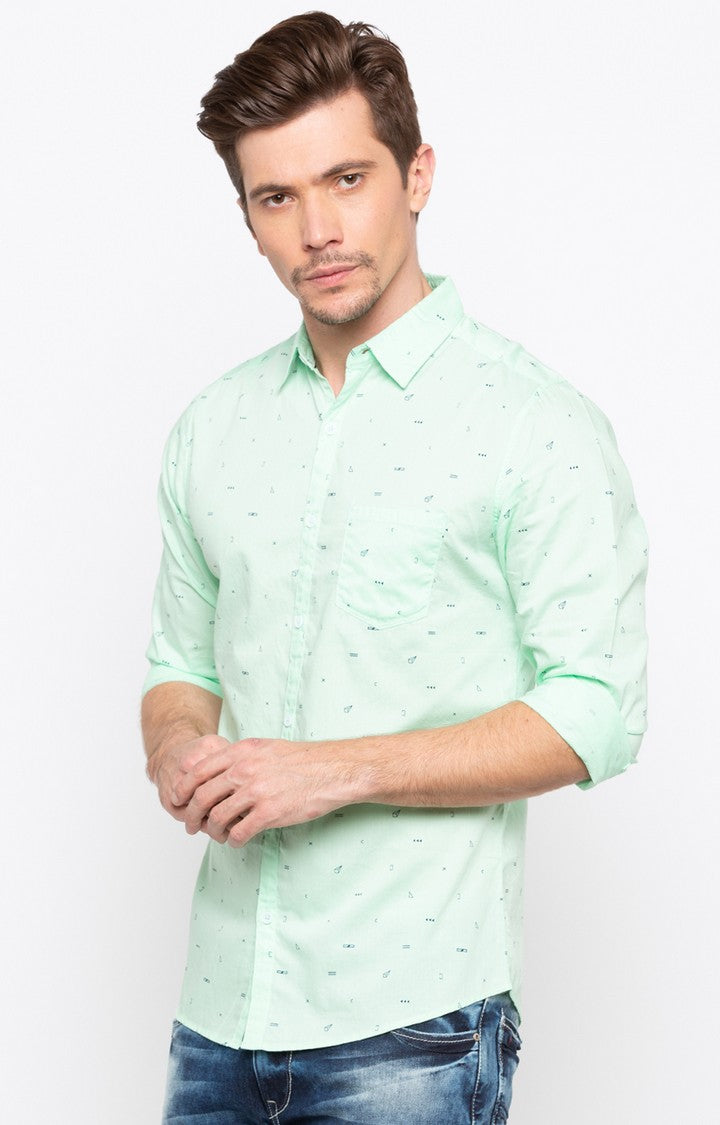 Spykar Men'S Green Cotton Printed Casual Shirts