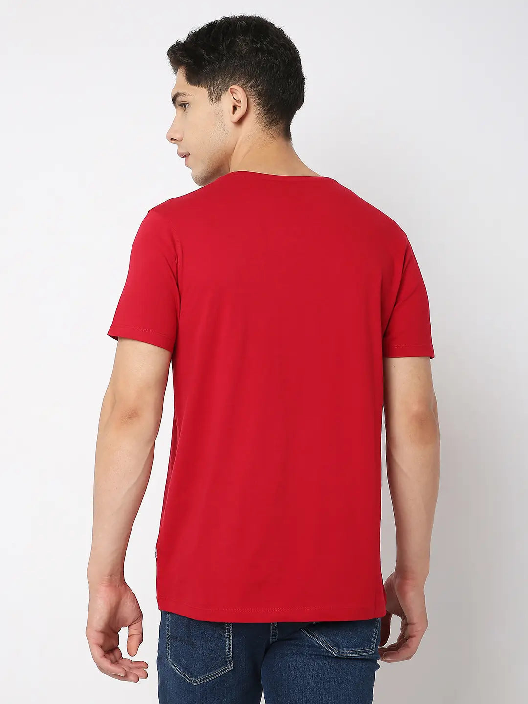 Spykar Men Deep Red Cotton Regular Fit Printed Round Neck Tshirt