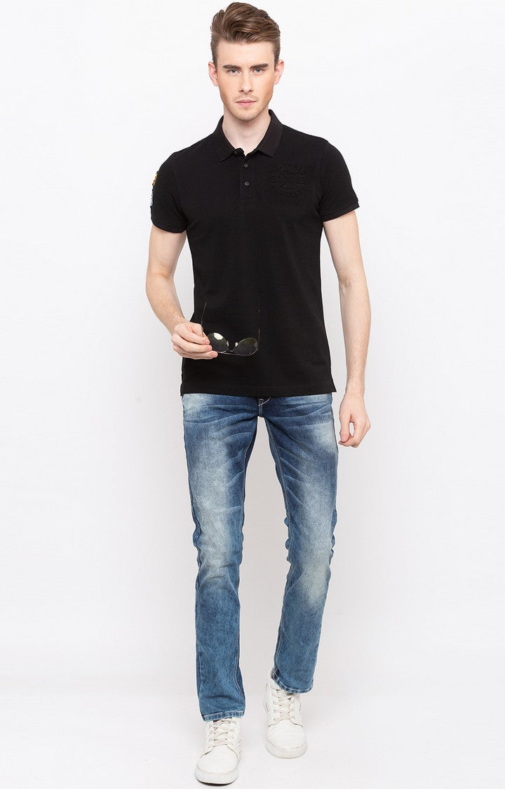 Spykar Black Solid Slim Fit Polo T-Shirt