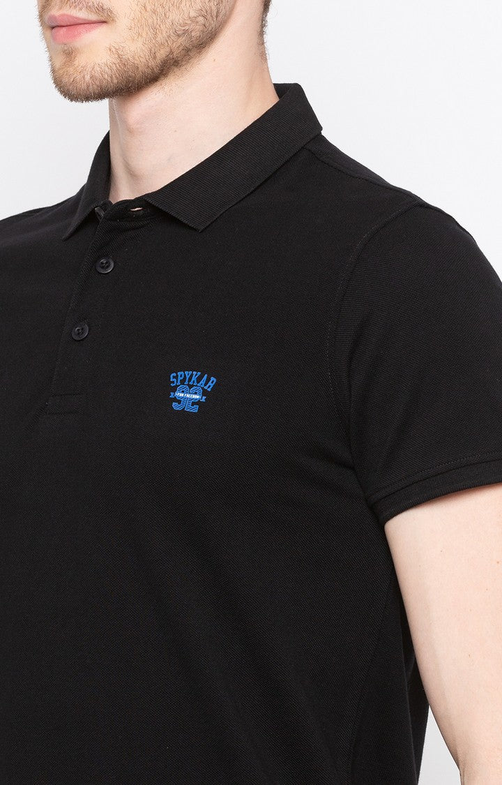 Spykar Black Solid Slim Fit Polo T-Shirt