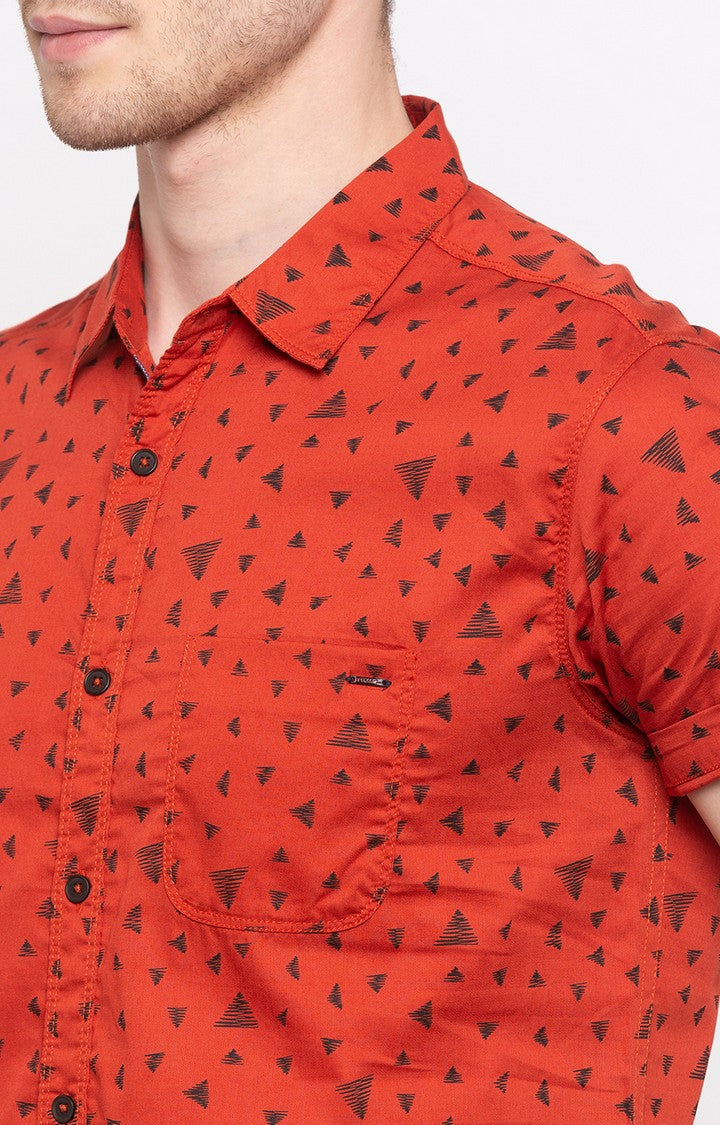 Spykar Men'S Orange Cotton Printed Casual Shirts