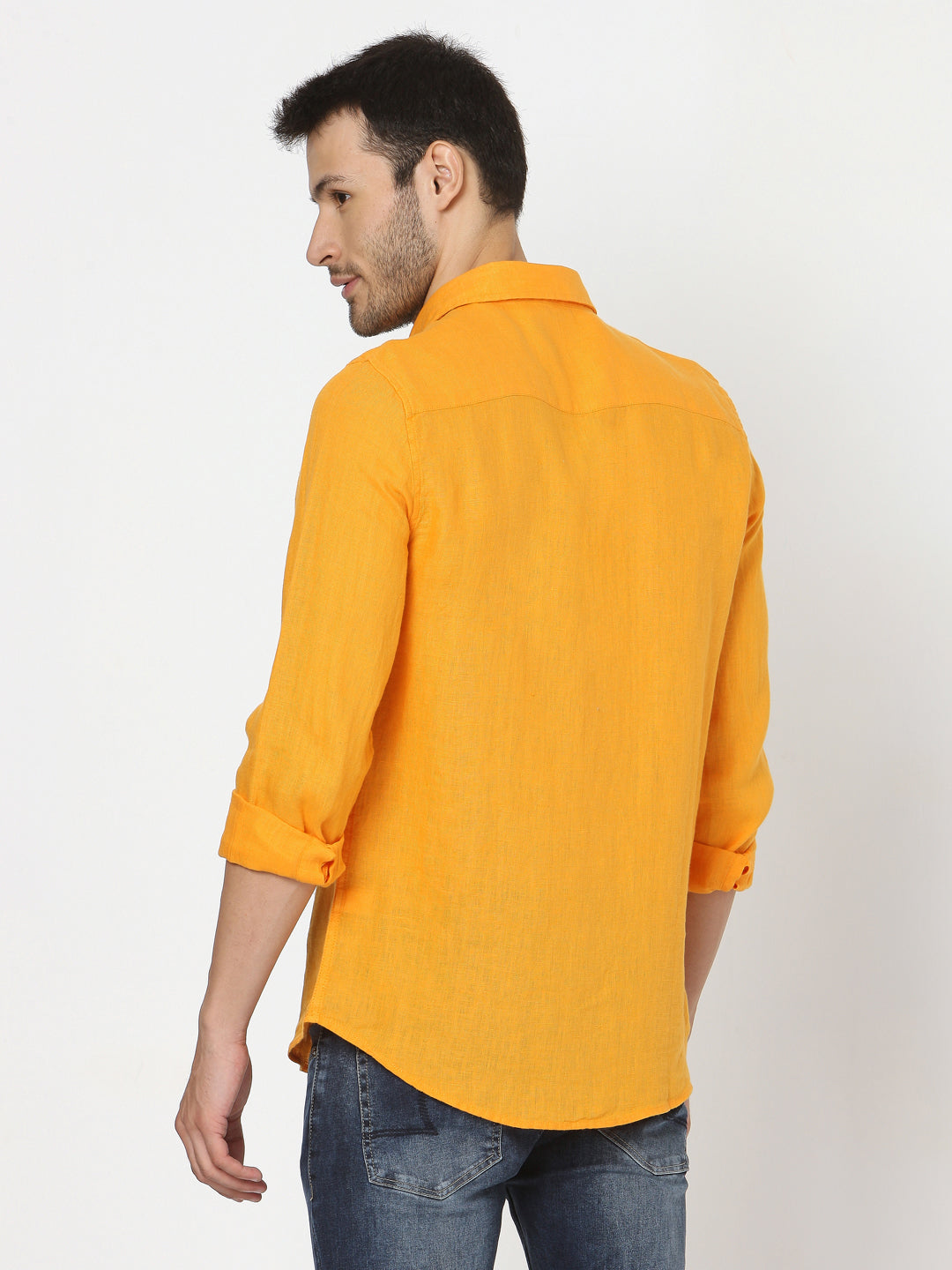 Spykar Slim Fit Men Yellow Cotton Casual Shirts