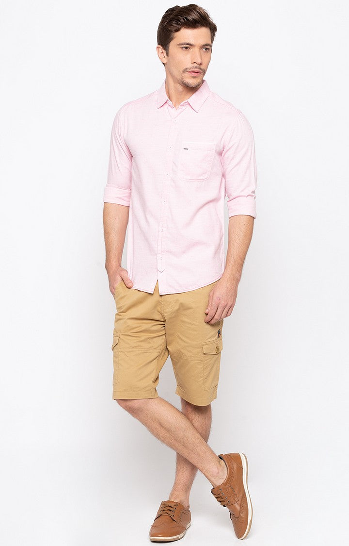 Spykar Men'S Pink Cotton Melange Casual Shirts