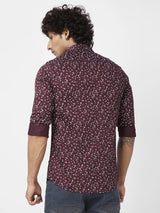 Spykar Men Deep Wine Red Satin Slim Fit Full Sleeve Causal Printed Shirt