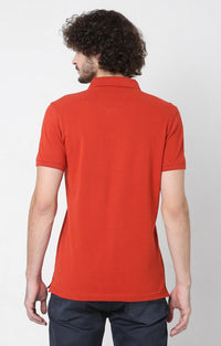 Men Premium Orange Cotton Regular Fit Polo T-Shirt - Underjeans By Spykar